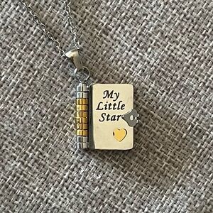 My Little Star Pendant Necklace –Silver & Gold Tone Hinged Pendant, Heart Accent